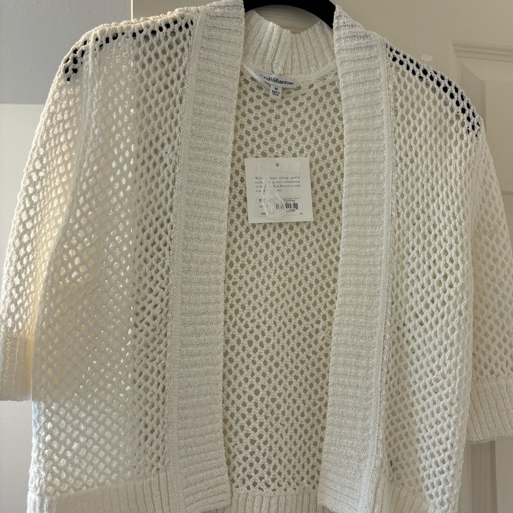 Croft & Barrow White Cardigan Sweater Lightweight Open-Knit